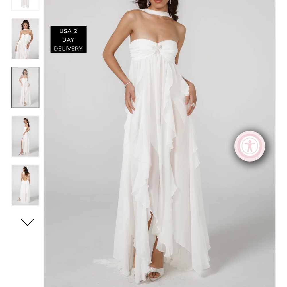 Nana Jacqueline White Strapless Maxi Gown with Slit